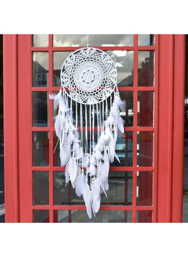 Handmade White Dream Catcher - Bedroom Wall Hanging Craft - Image 2