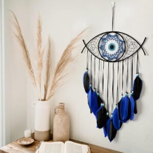White Evil Eye Dream Catcher - Handmade Wall Hanging - Image 2