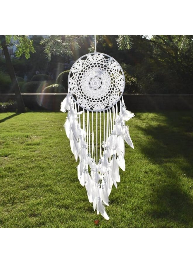 Handmade White Dream Catcher - Bedroom Wall Hanging Craft - Image 5