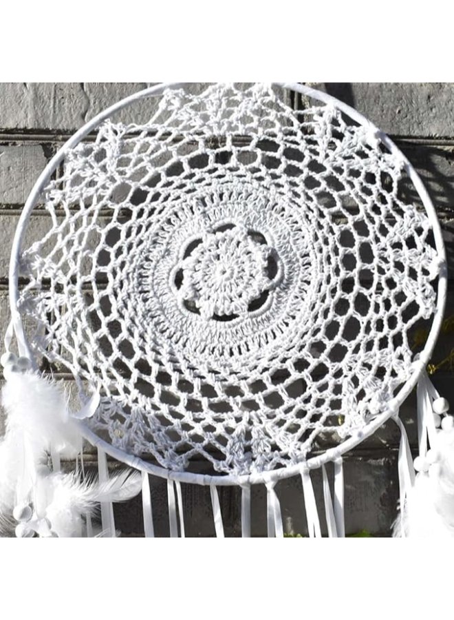 Handmade White Dream Catcher - Bedroom Wall Hanging Craft - Image 4