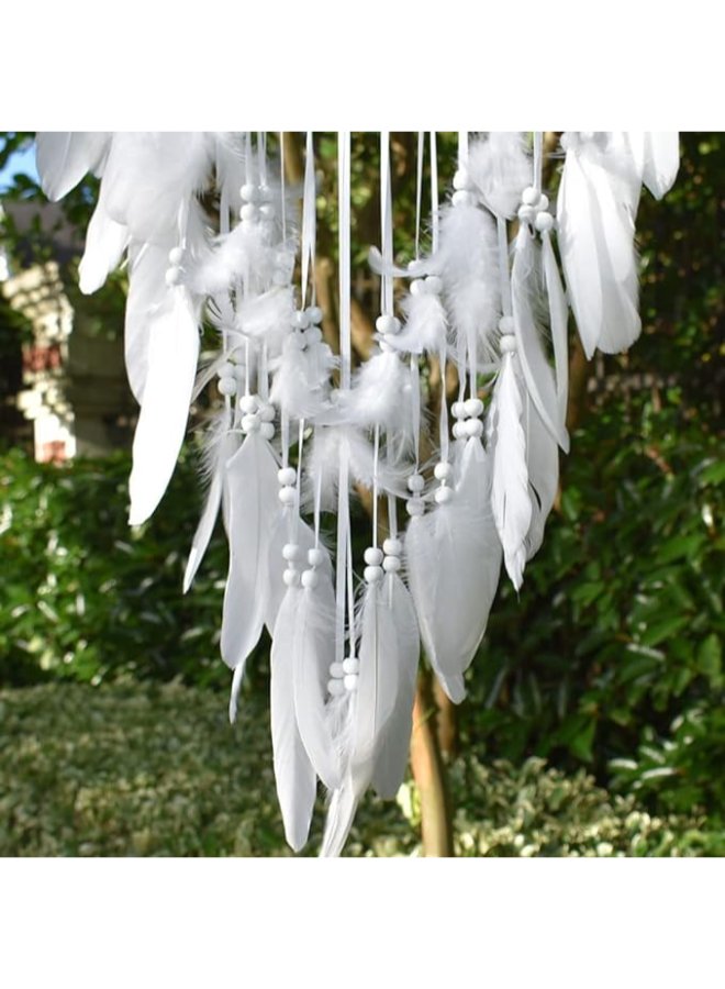 Handmade White Dream Catcher - Bedroom Wall Hanging Craft - Image 3