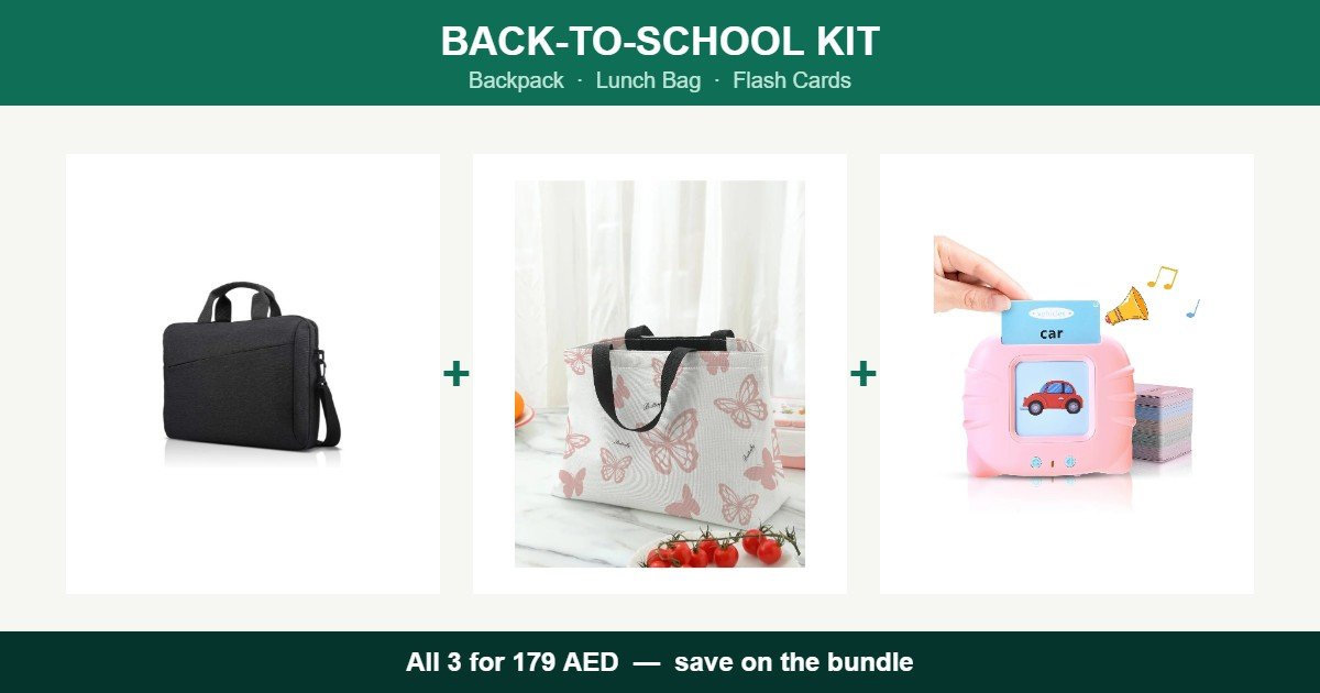Back-to-School Kit — Backpack + Lunch Bag + Flash Cards